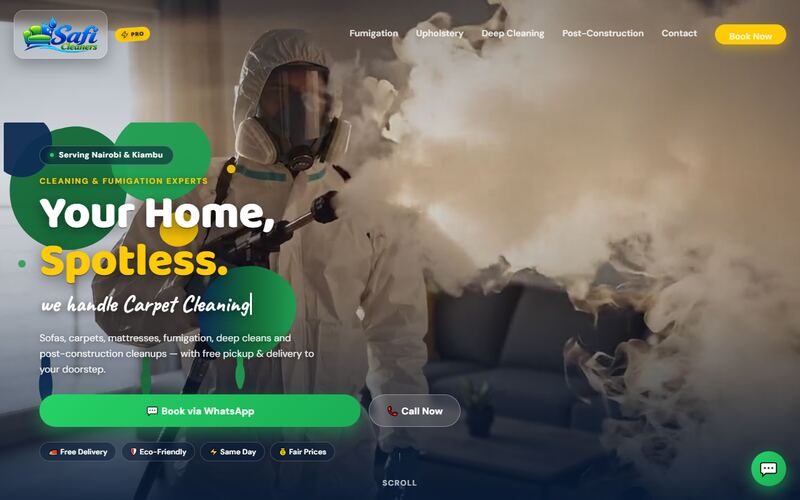 Safi Cleaners website, built by ByKabiro Labs